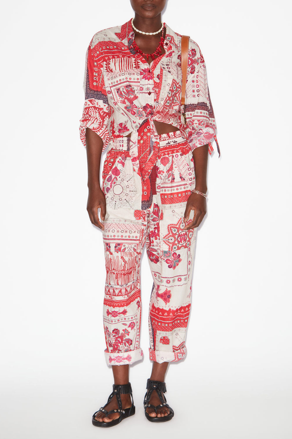 Pantalon fedora en voile de coton imprimé bandana - Rouge et écru - Woman - 2