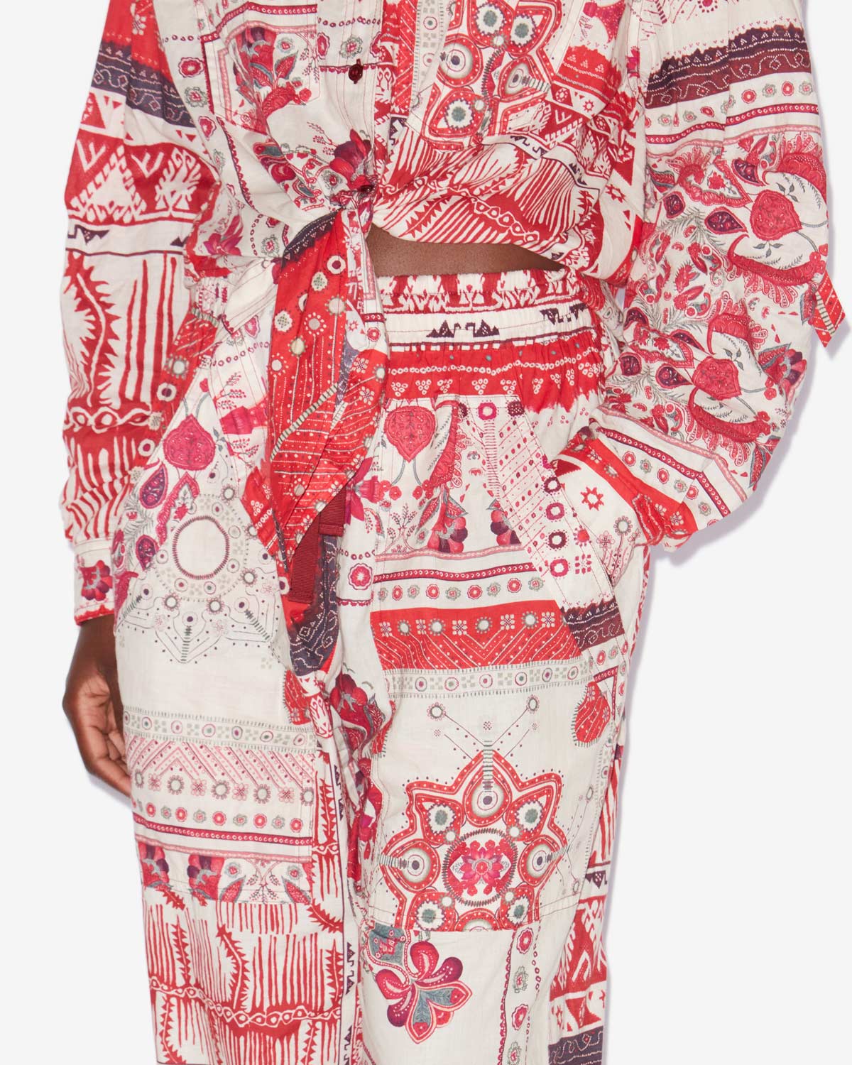 Pantalon fedora en voile de coton imprimé bandana - Rouge et écru - Woman - 3
