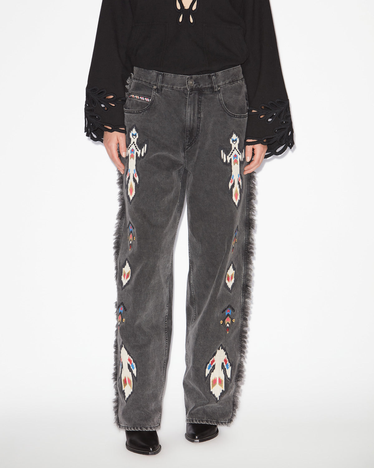 Maella loose fit embroidered denim jeans - Dark gray - Woman - 3