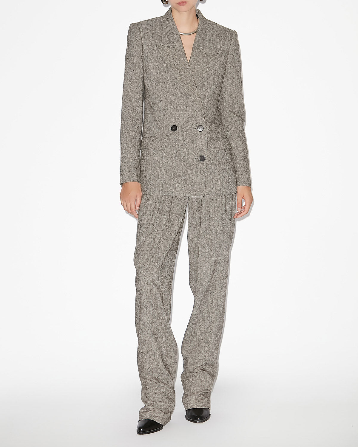 Pantalon tailleur à plis iwena motif prince-de-galles - Noir et écru - Woman - 1