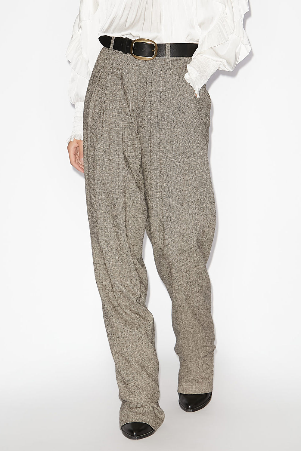 Pantalon tailleur à plis iwena motif prince-de-galles - Noir et écru - Woman - 4