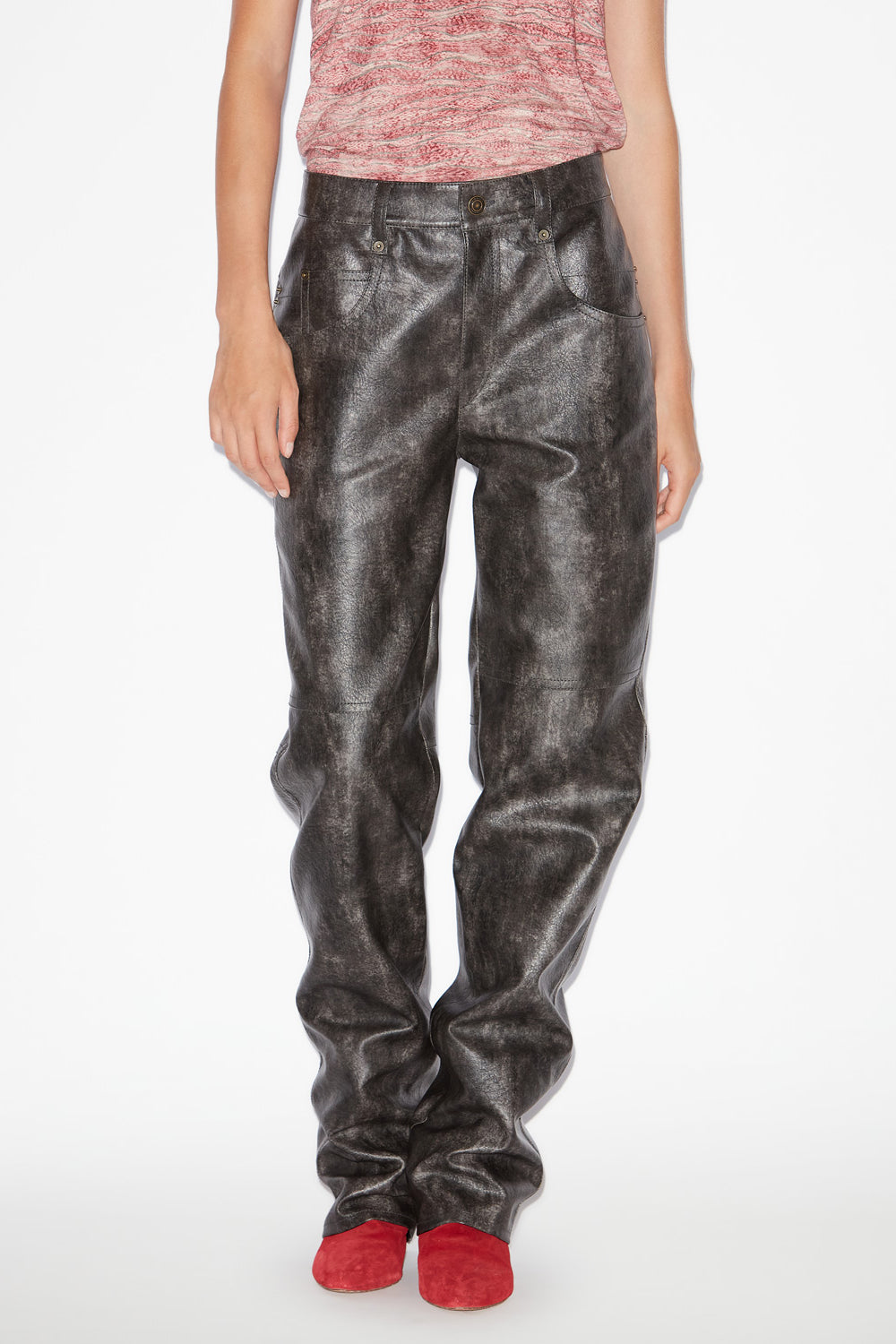 Pantalon loose coralea en faux cuir  - Noir délavé - Woman - 4