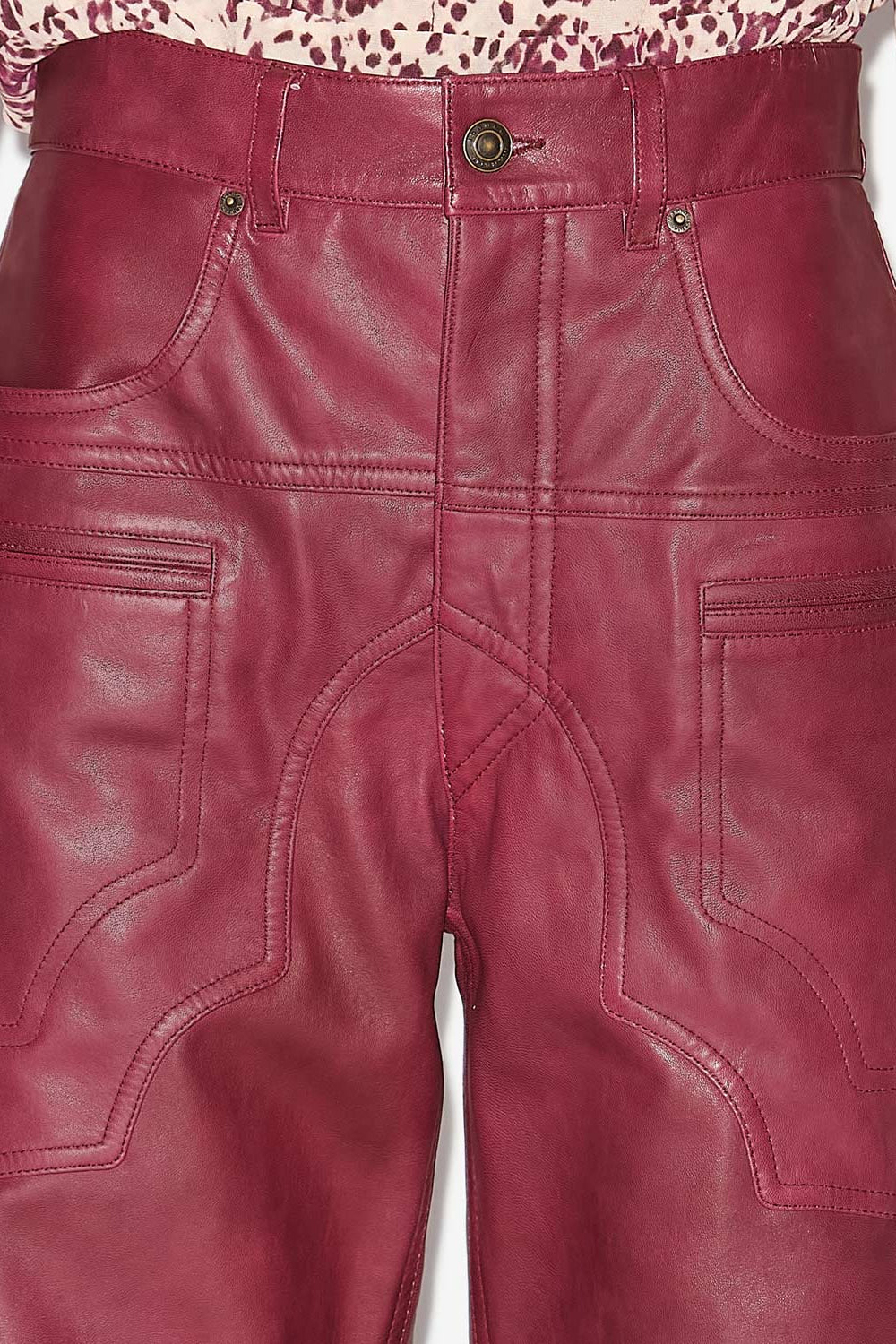 Pantalon breydi en cuir d'agneau à découpes  - Berry - Woman - 3