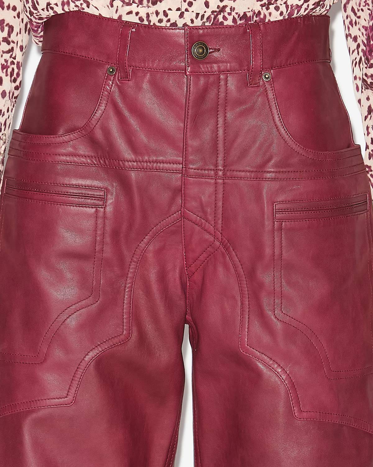 Pantalon breydi en cuir d'agneau à découpes  - Berry - Woman - 2