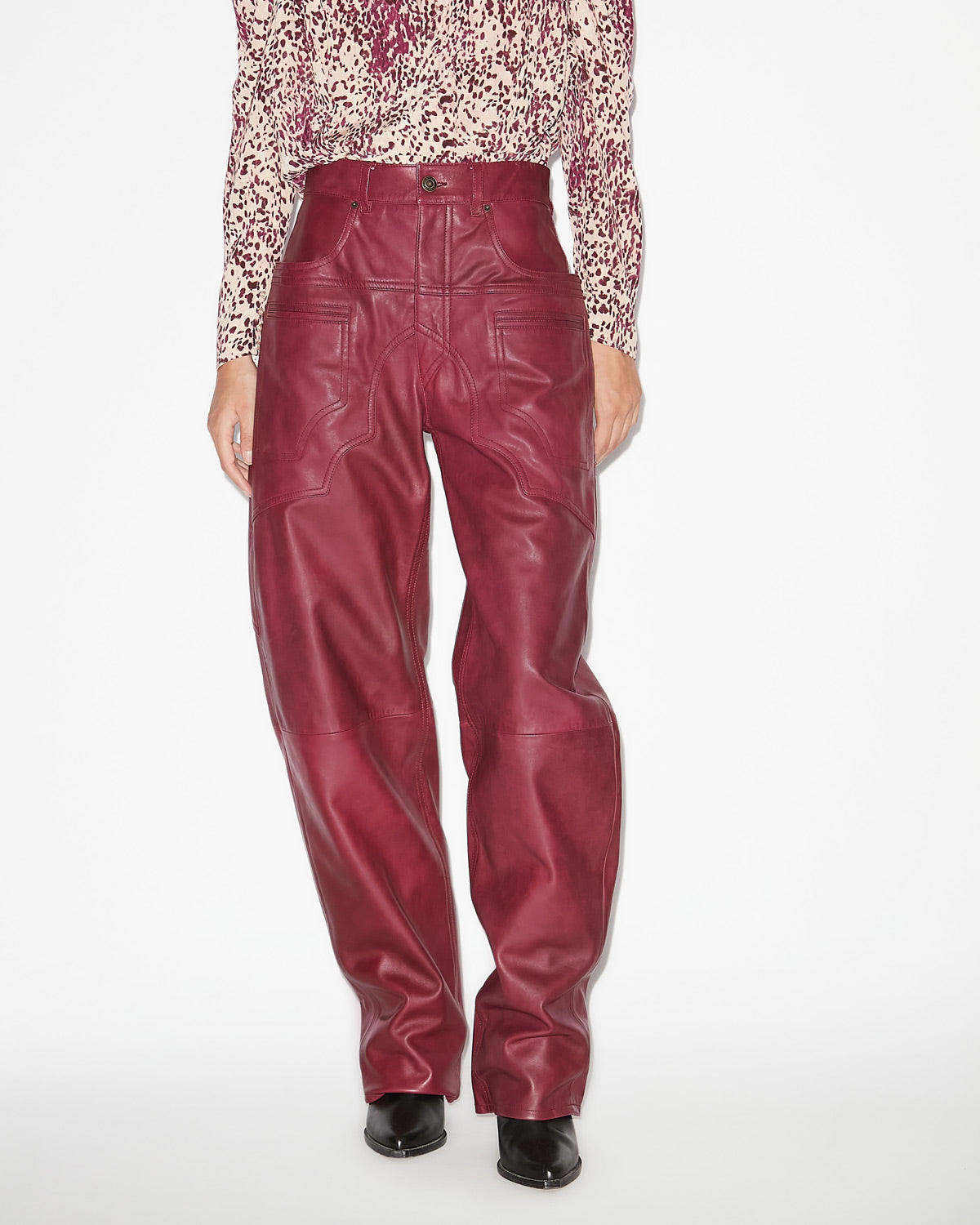 Pantalon breydi en cuir d'agneau à découpes  - Berry - Woman - 3