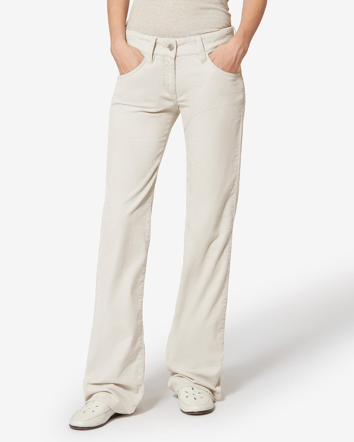 Pantalon bootcut kelly en velours côtelé lavé - Écru - Woman - 3