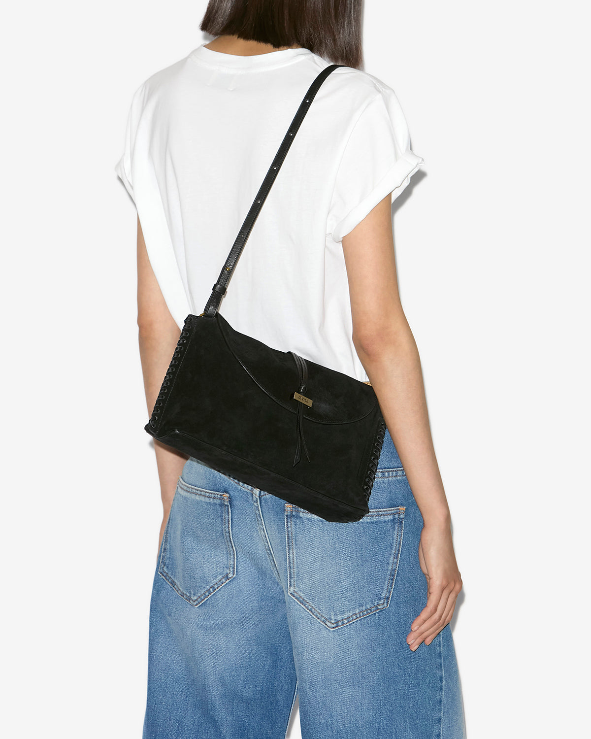 Pochette silao in pelle di vitello scamosciata intrecciata - Nero - Woman - 4