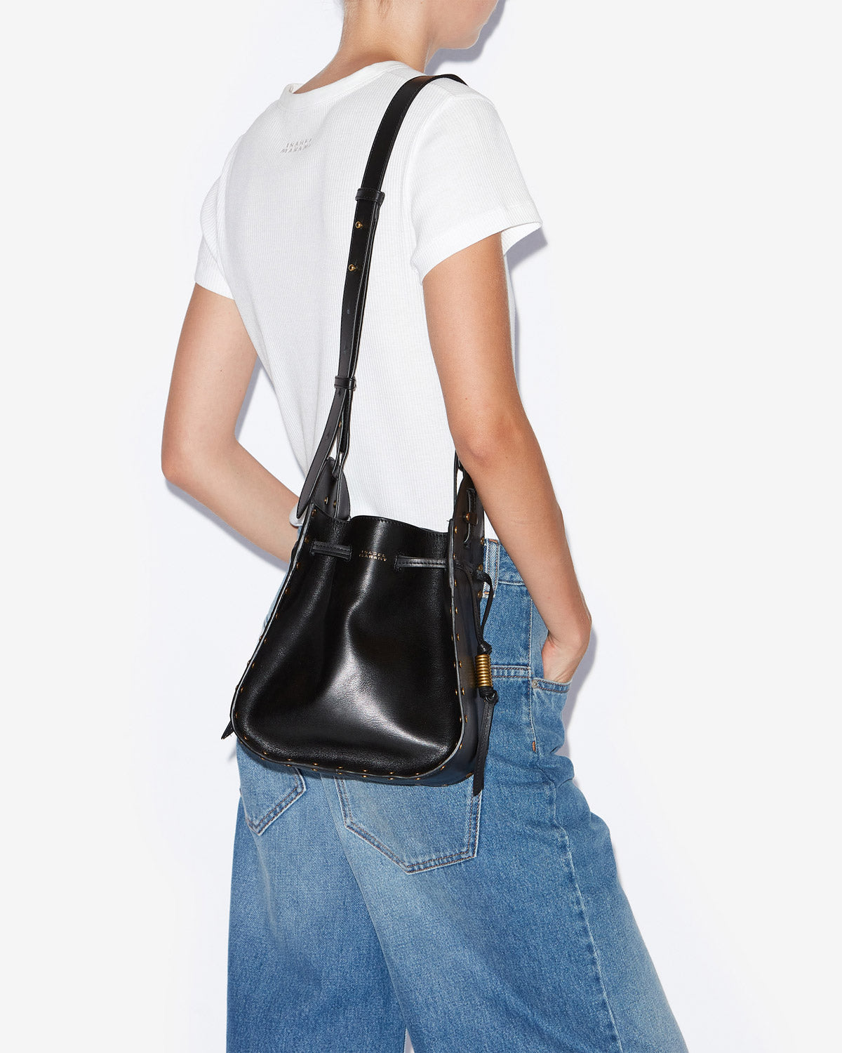 Silao smooth cowhide leather bucket bag - Black - Woman - 4