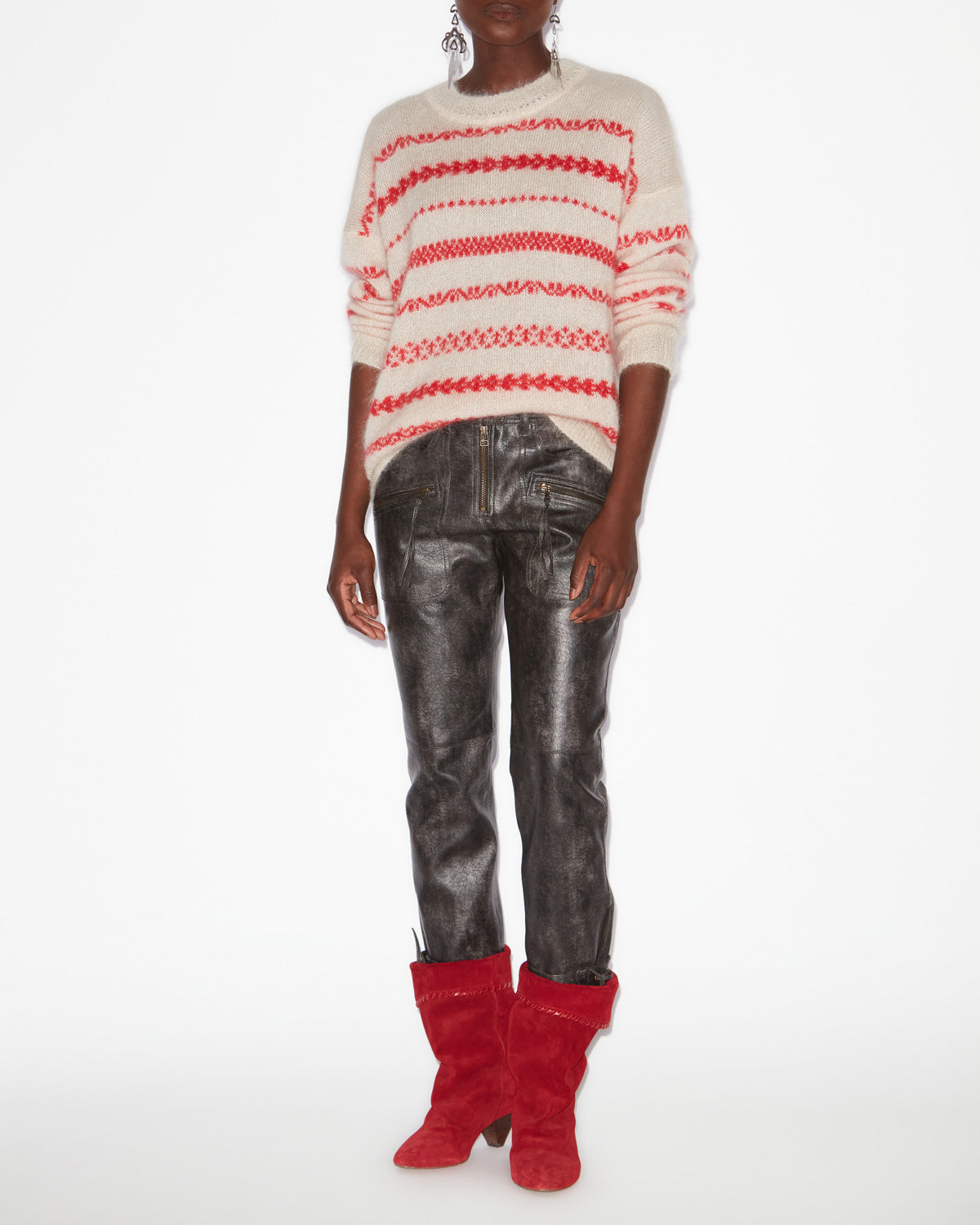 Aretha striped brushed mohair sweater - Ecru and red - Woman - 1