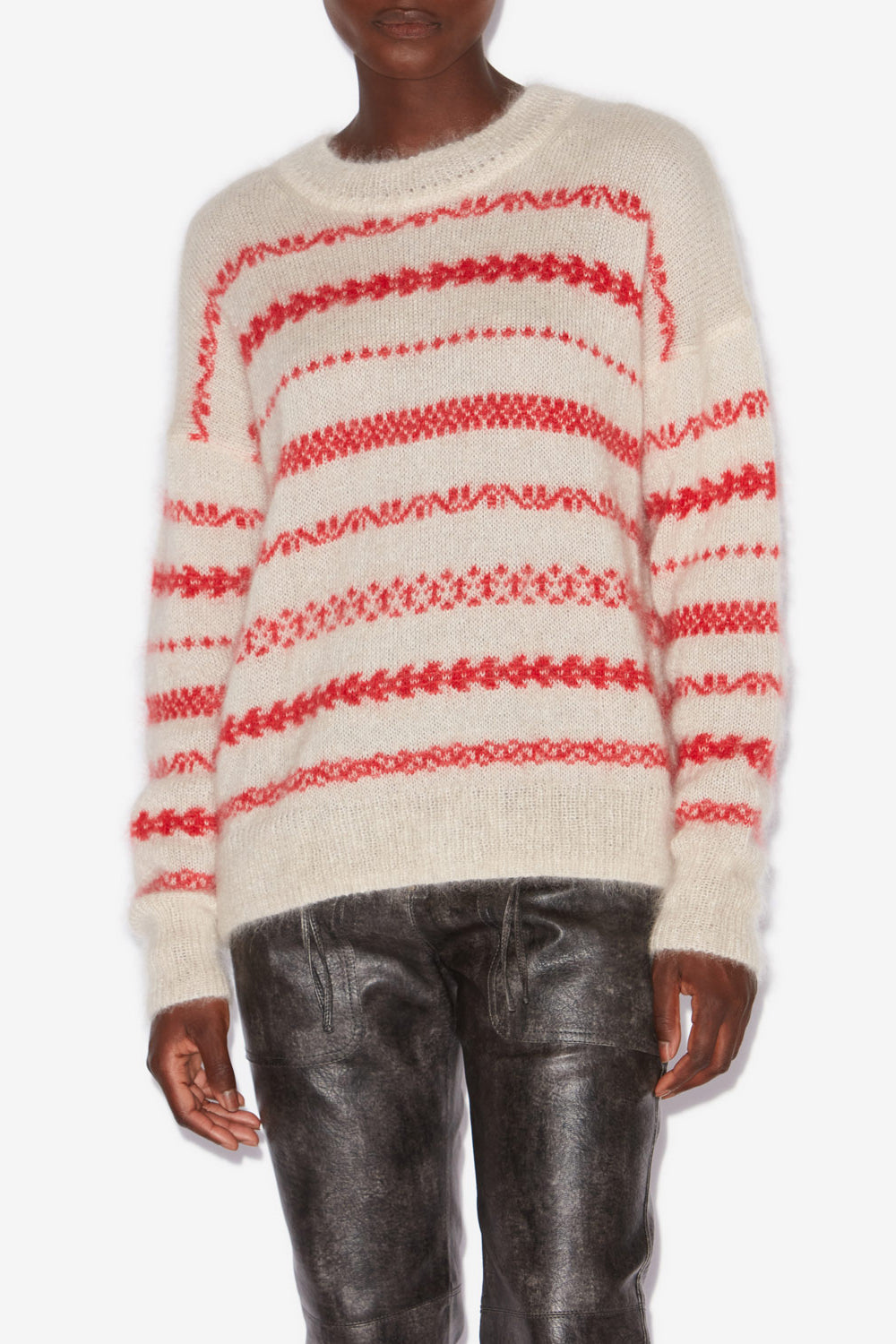 Aretha striped brushed mohair sweater - Ecru and red - Woman - 4