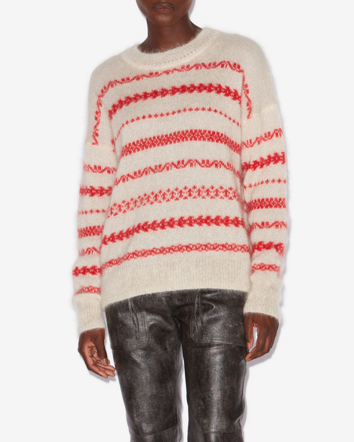 Aretha striped brushed mohair sweater - Ecru and red - Woman - 3