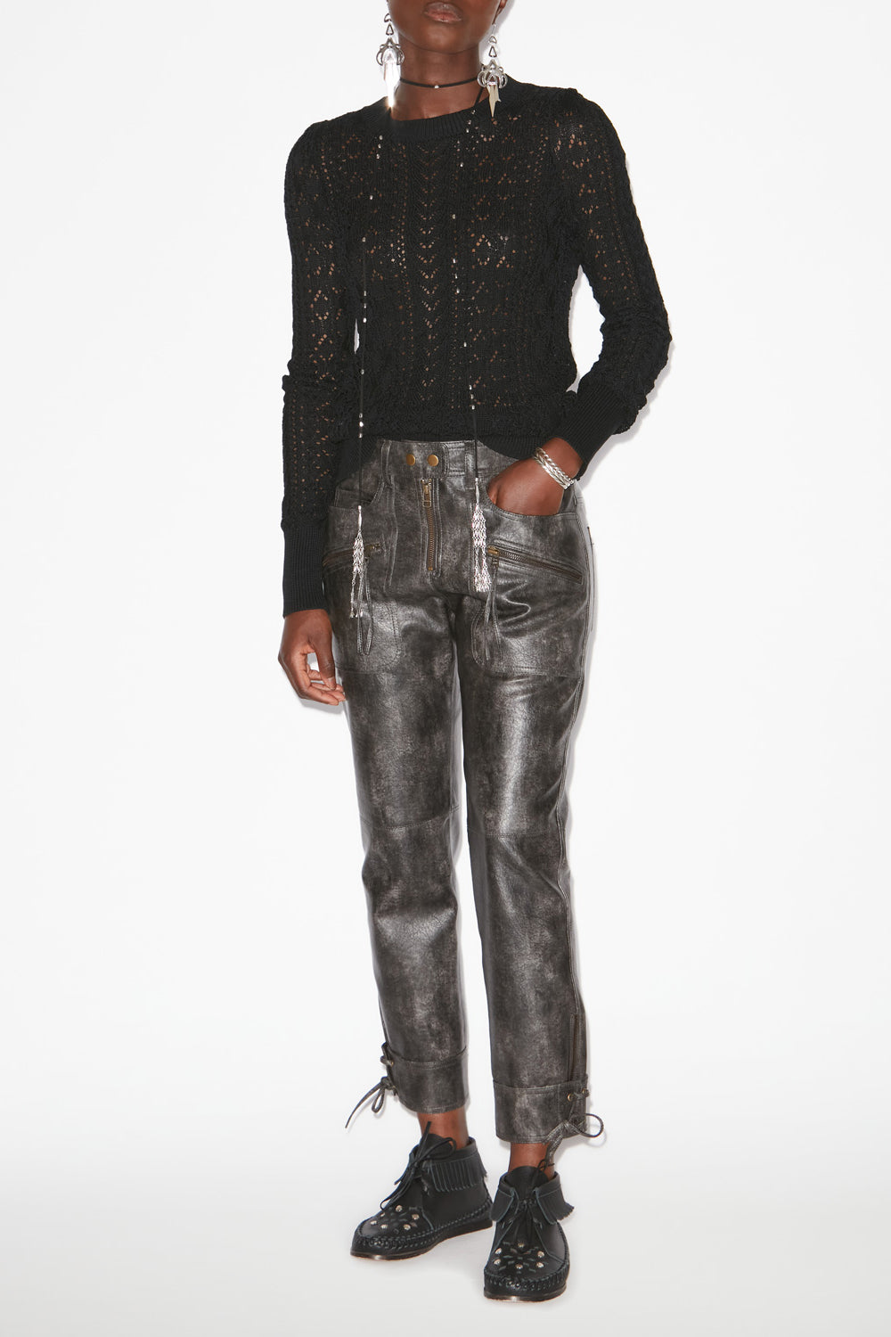 Adonis fitted openwork knit sweater - Black - Woman - 2