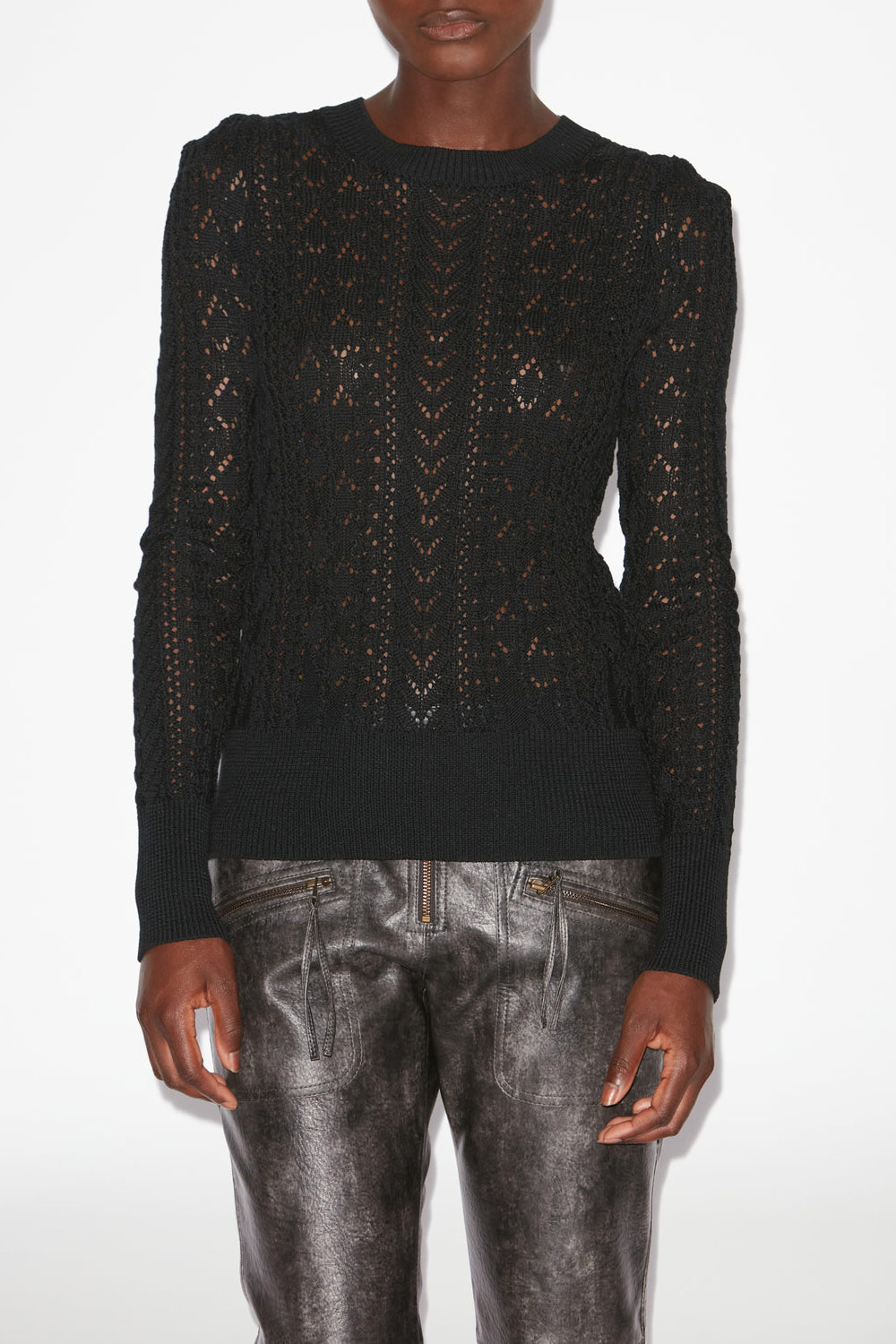 Adonis fitted openwork knit sweater - Black - Woman - 4