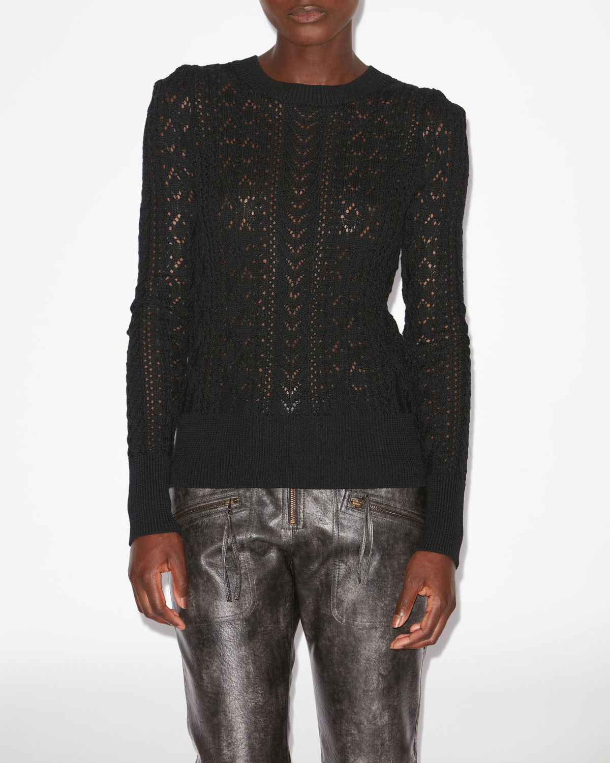 Adonis fitted openwork knit sweater - Black - Woman - 3