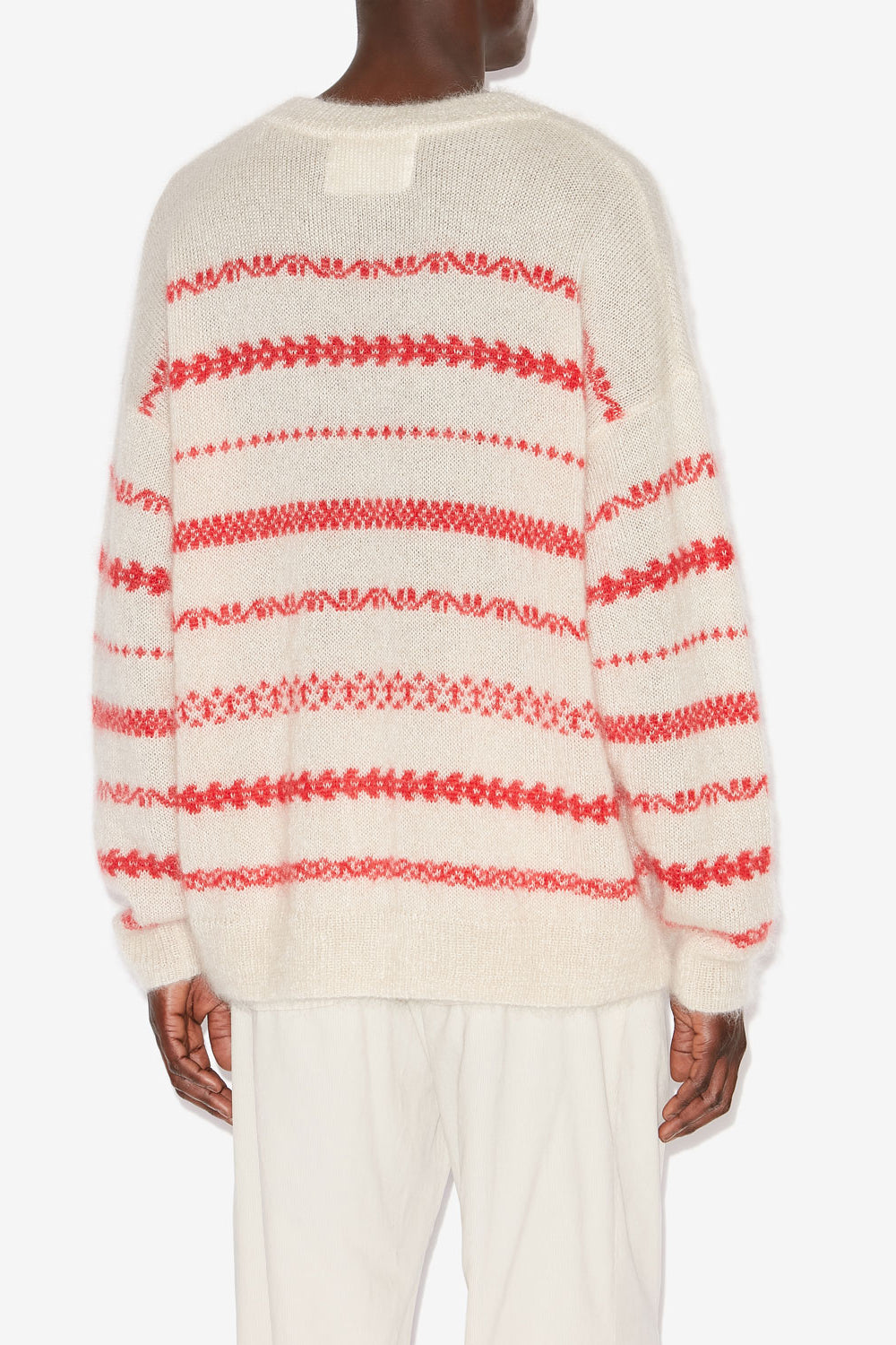 아모리 스트라이프 브러싱 마감 모헤어 스웨터 - Ecru and red - Man - 5