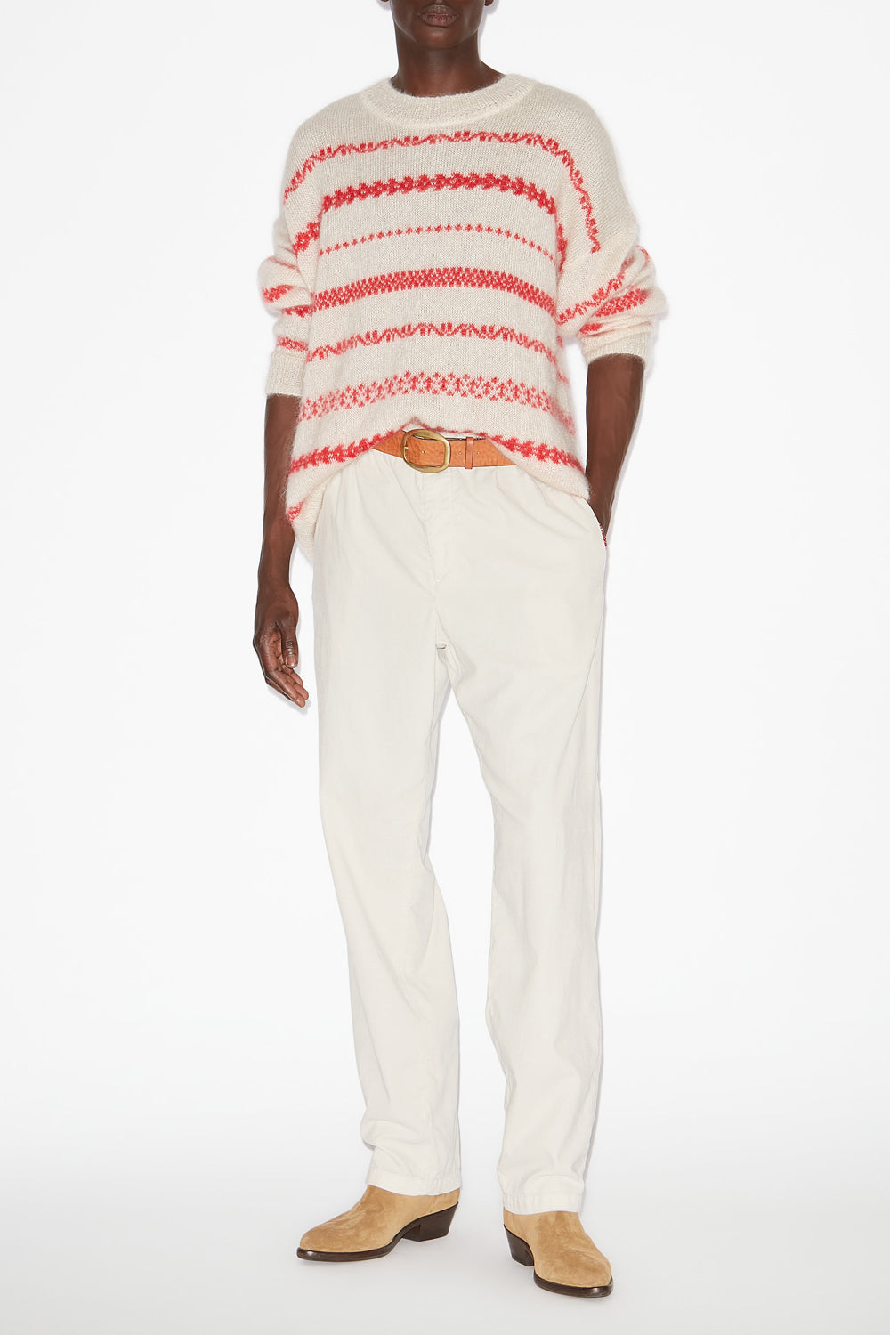 아모리 스트라이프 브러싱 마감 모헤어 스웨터 - Ecru and red - Man - 2