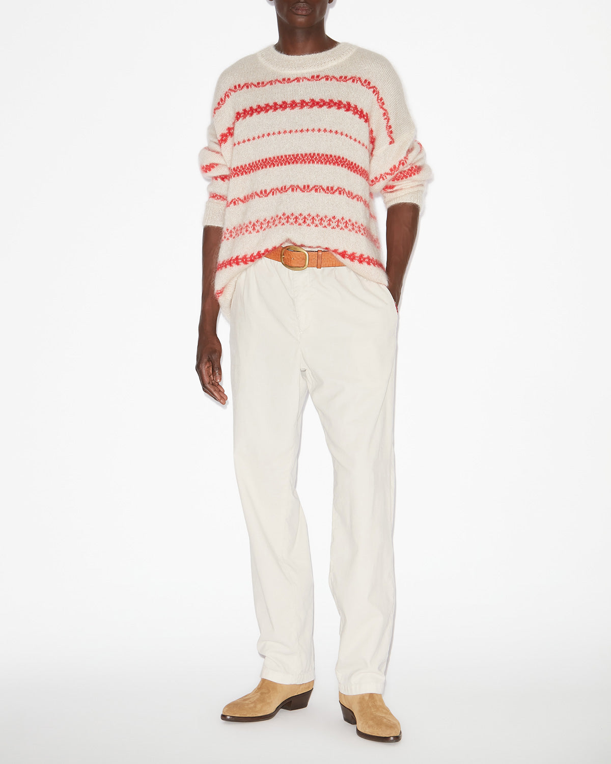 Jersey amory de mohair cepillado a rayas - Ecru and red - Man - 1