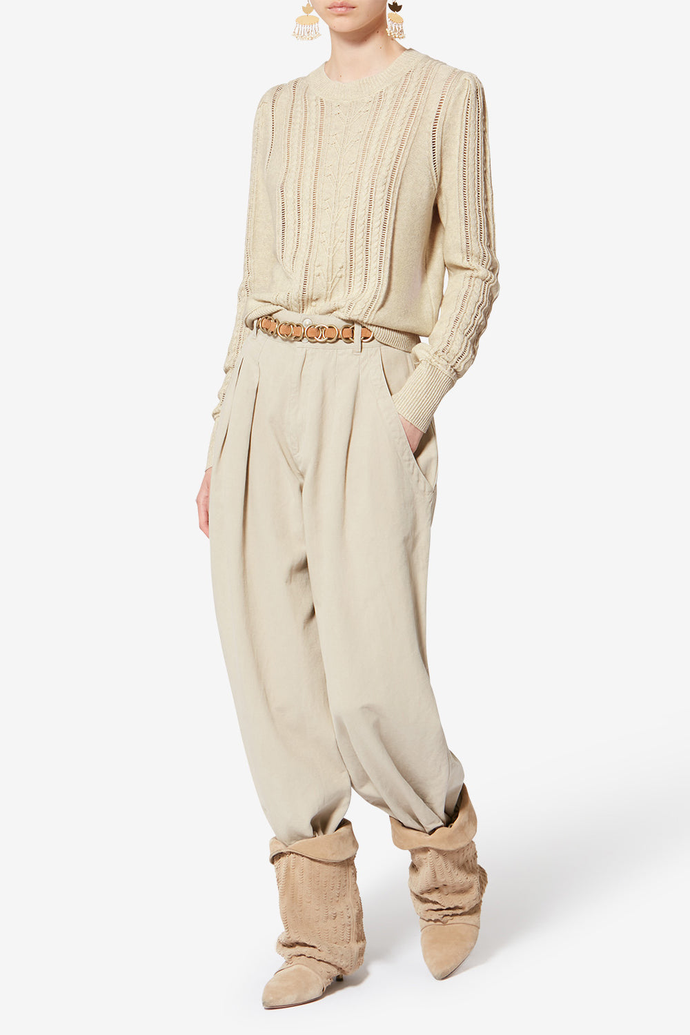 Maglione kalyn in misto cotone traforato - Light gray - Woman - 2