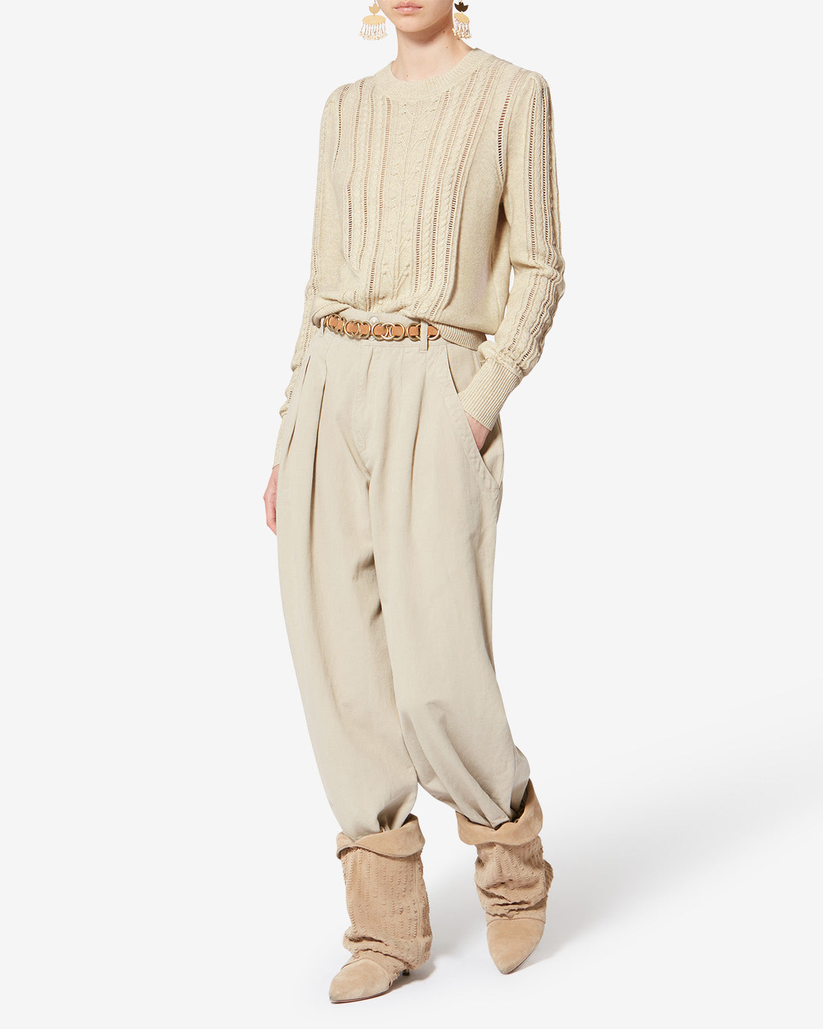 Kalyn openwork cotton blend sweater - Light gray - Woman - 1