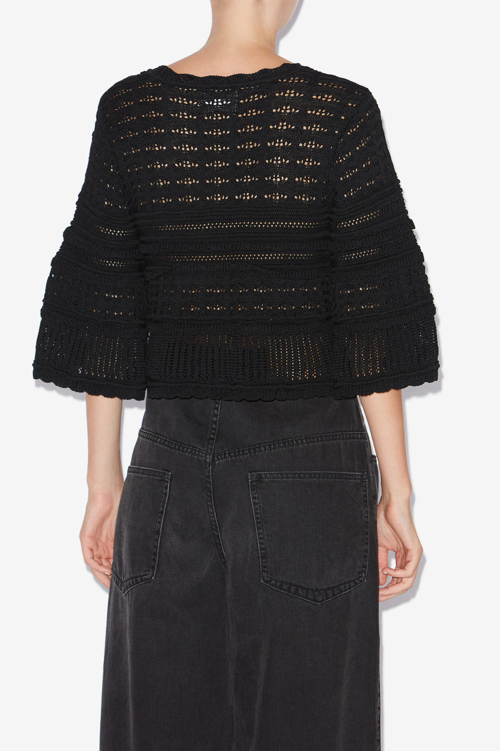 Azelia loose-fitting openwork knit sweater - Black - Woman - 5