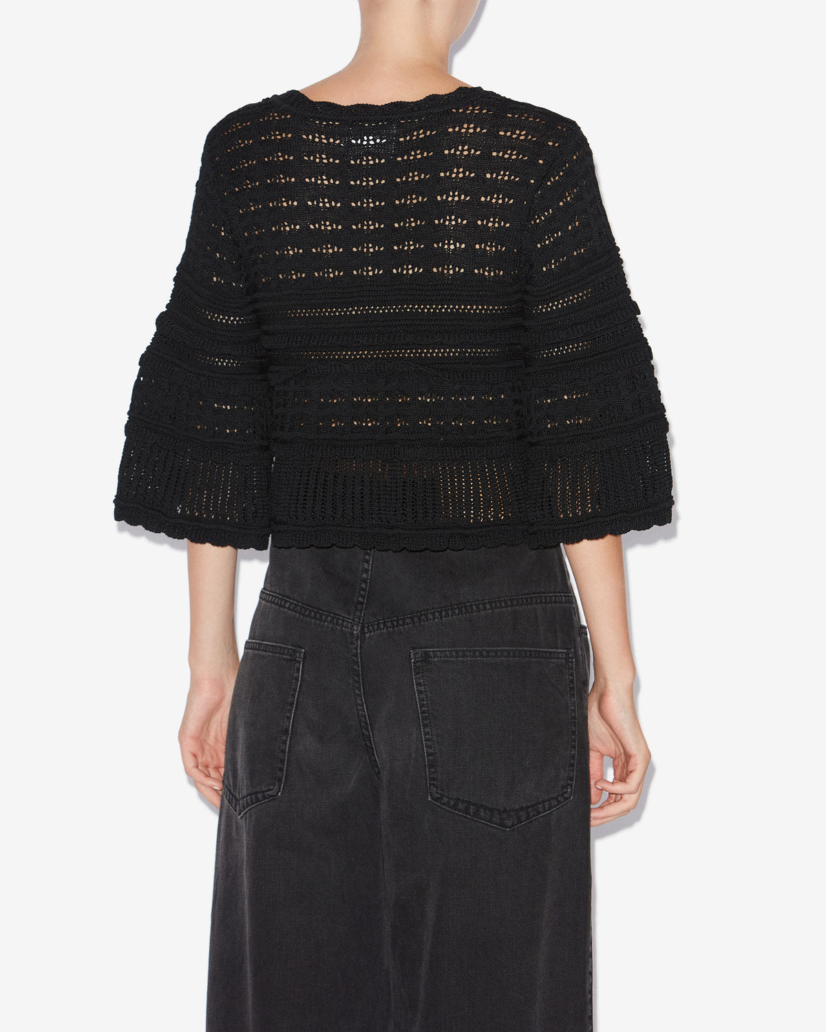 Azelia loose-fitting openwork knit sweater - Black - Woman - 4