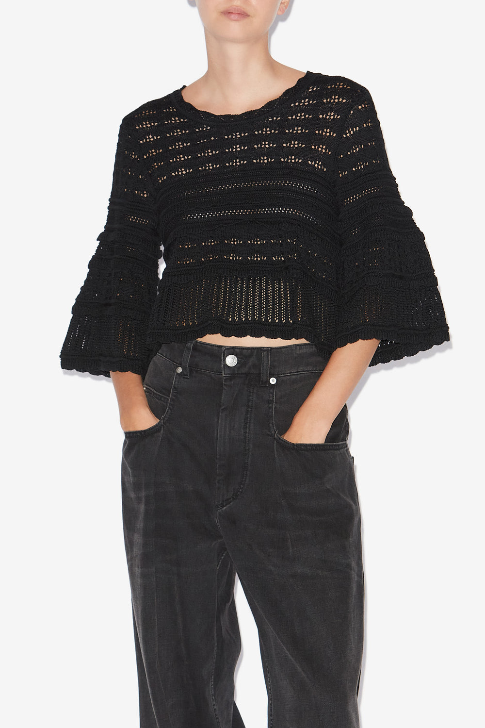 Azelia loose-fitting openwork knit sweater - Black - Woman - 4
