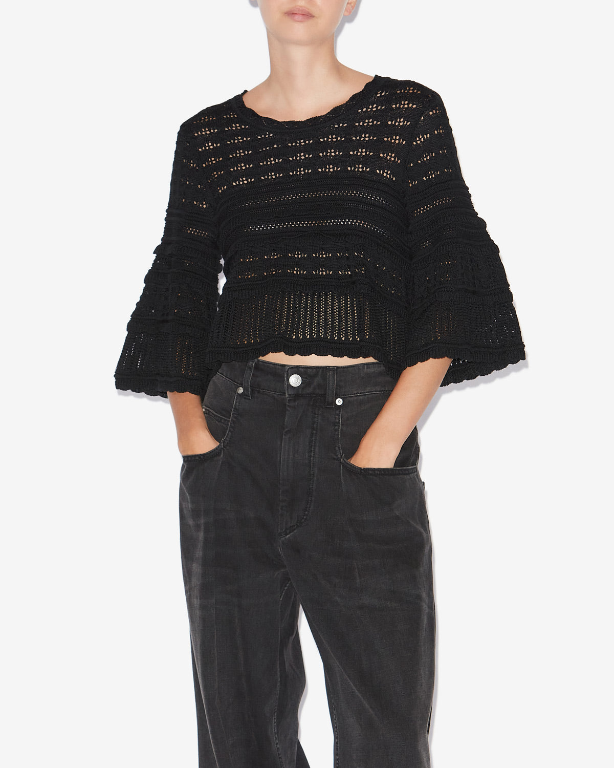 Azelia loose-fitting openwork knit sweater - Black - Woman - 3