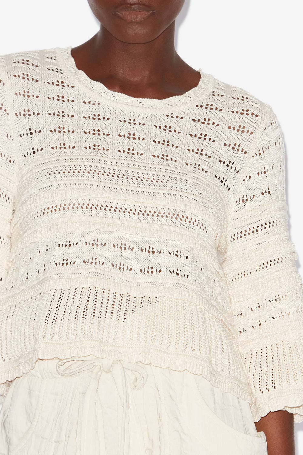 Azelia loose-fitting openwork knit sweater - Ecru - Woman - 3