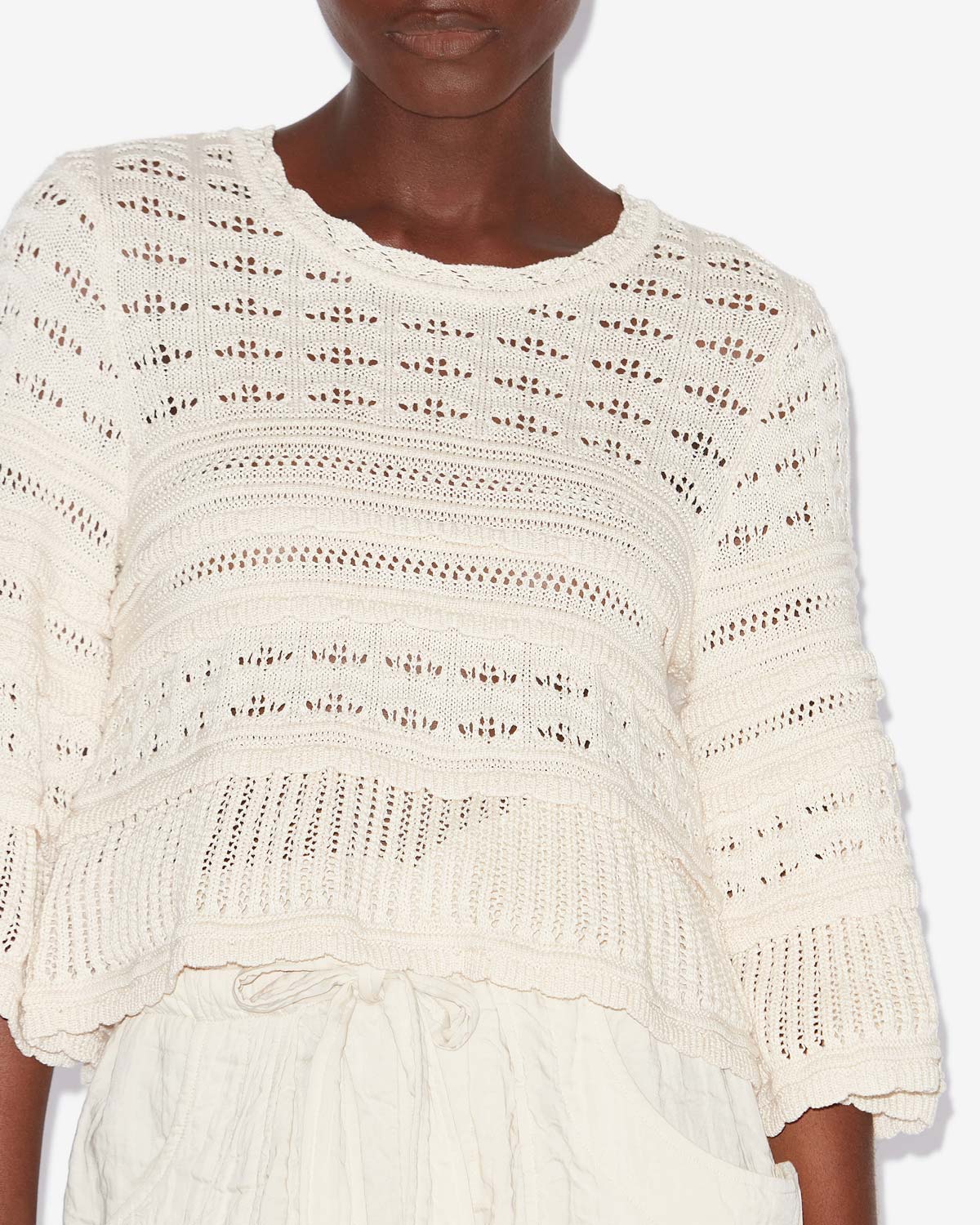 Azelia loose-fitting openwork knit sweater - Ecru - Woman - 2