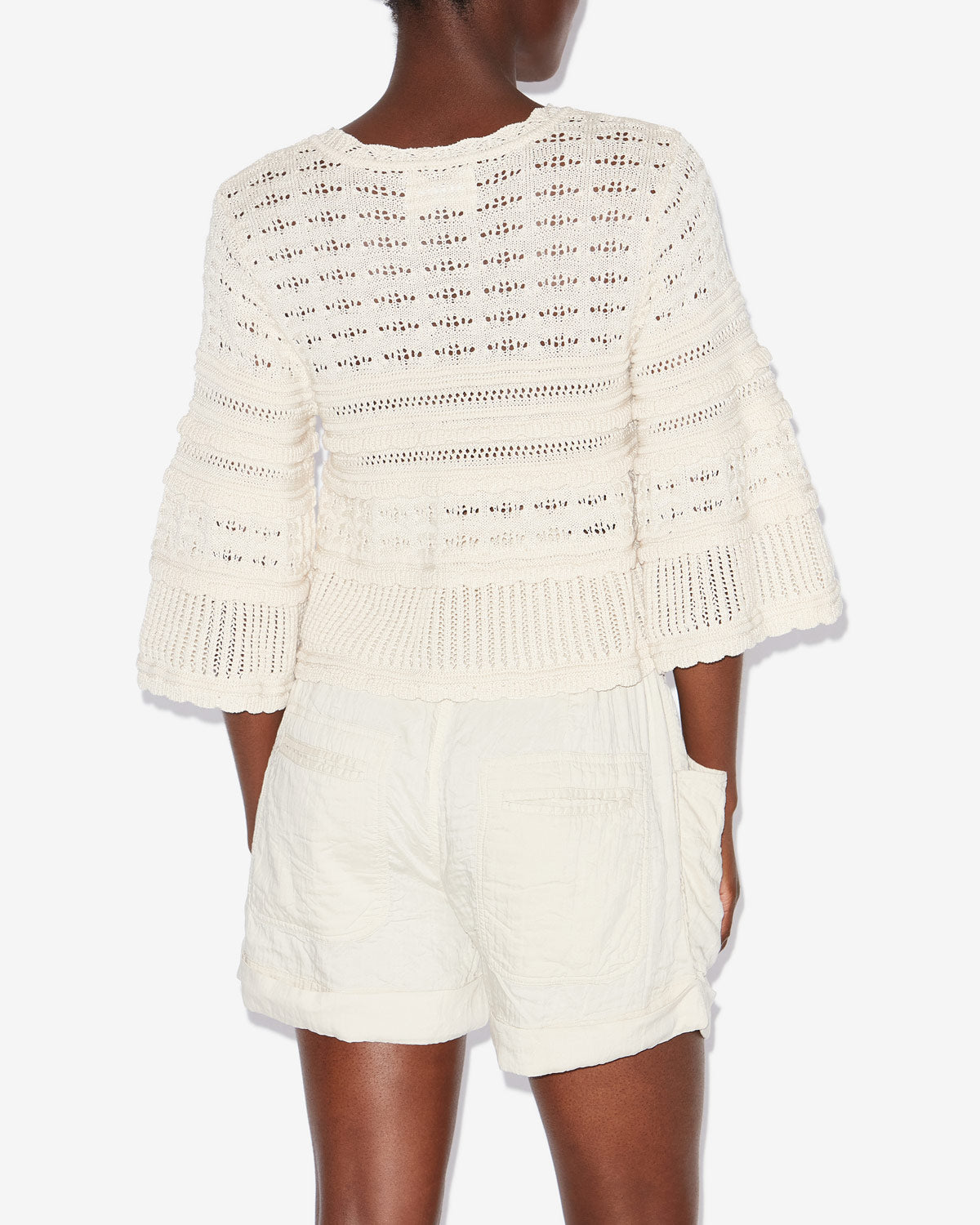 Azelia loose-fitting openwork knit sweater - Ecru - Woman - 4