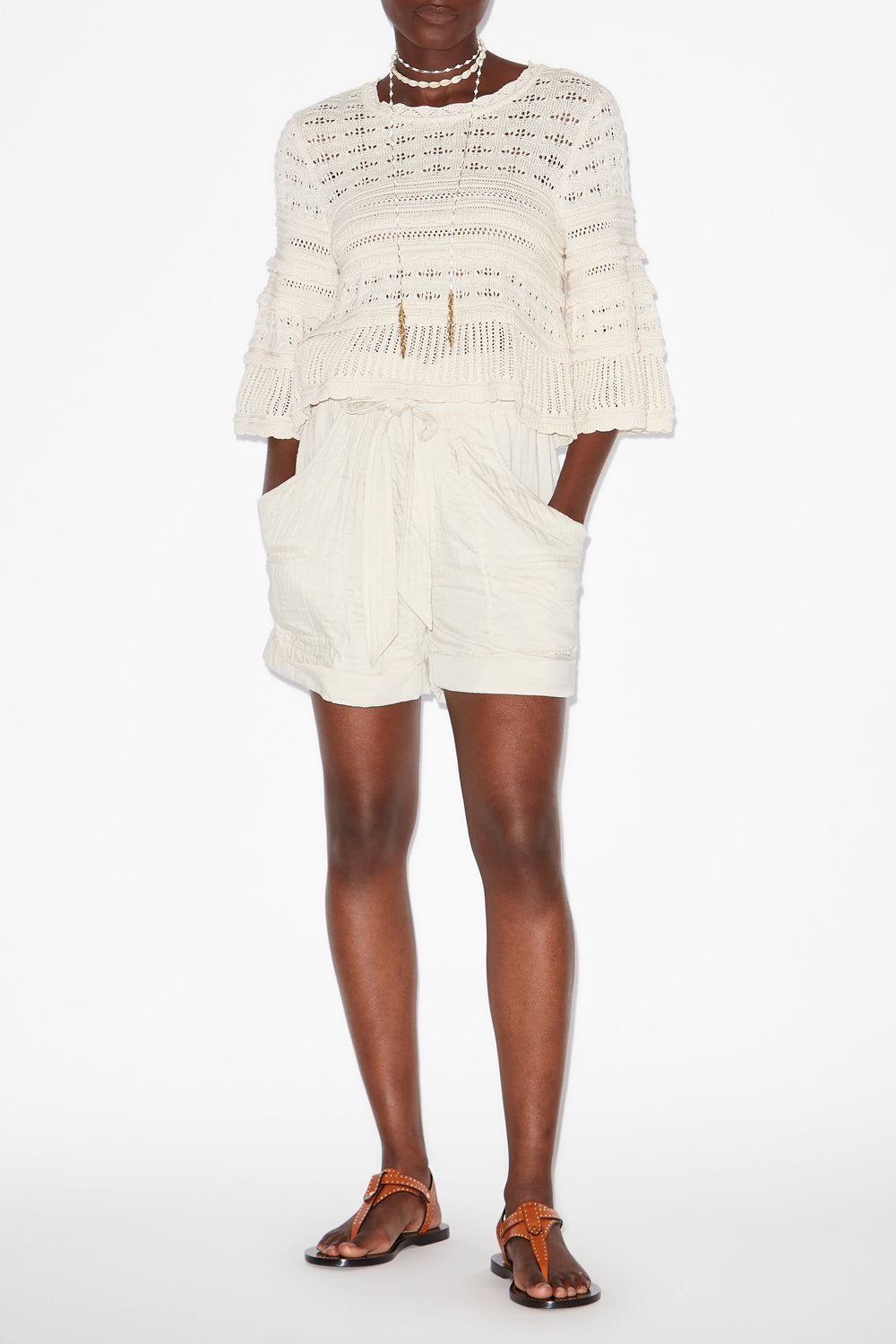 Azelia loose-fitting openwork knit sweater - Ecru - Woman - 2