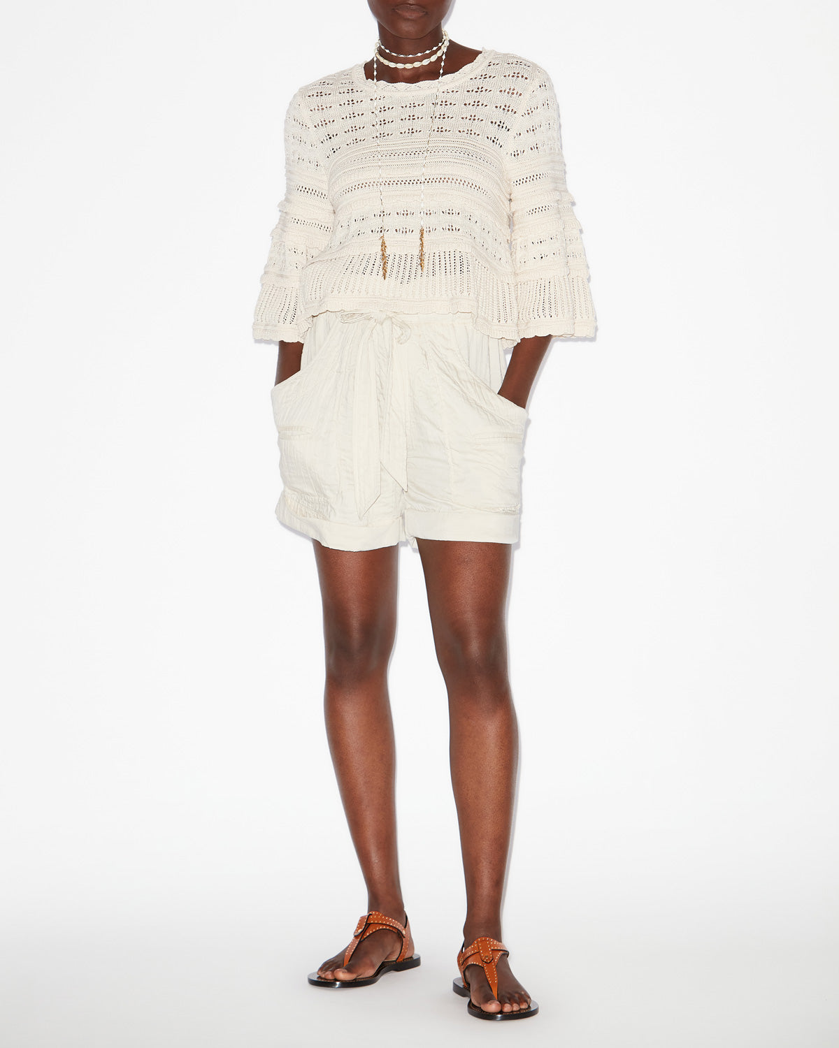 Azelia loose-fitting openwork knit sweater - Ecru - Woman - 1