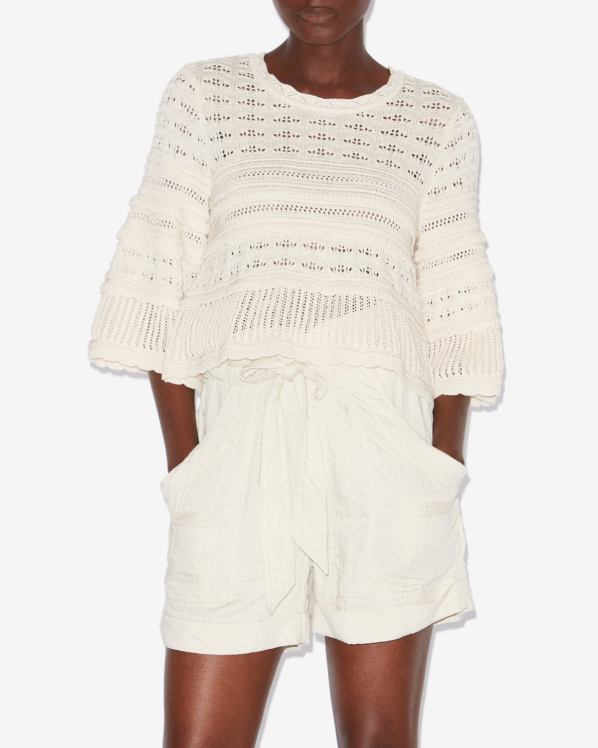 Azelia loose-fitting openwork knit sweater - Ecru - Woman - 3