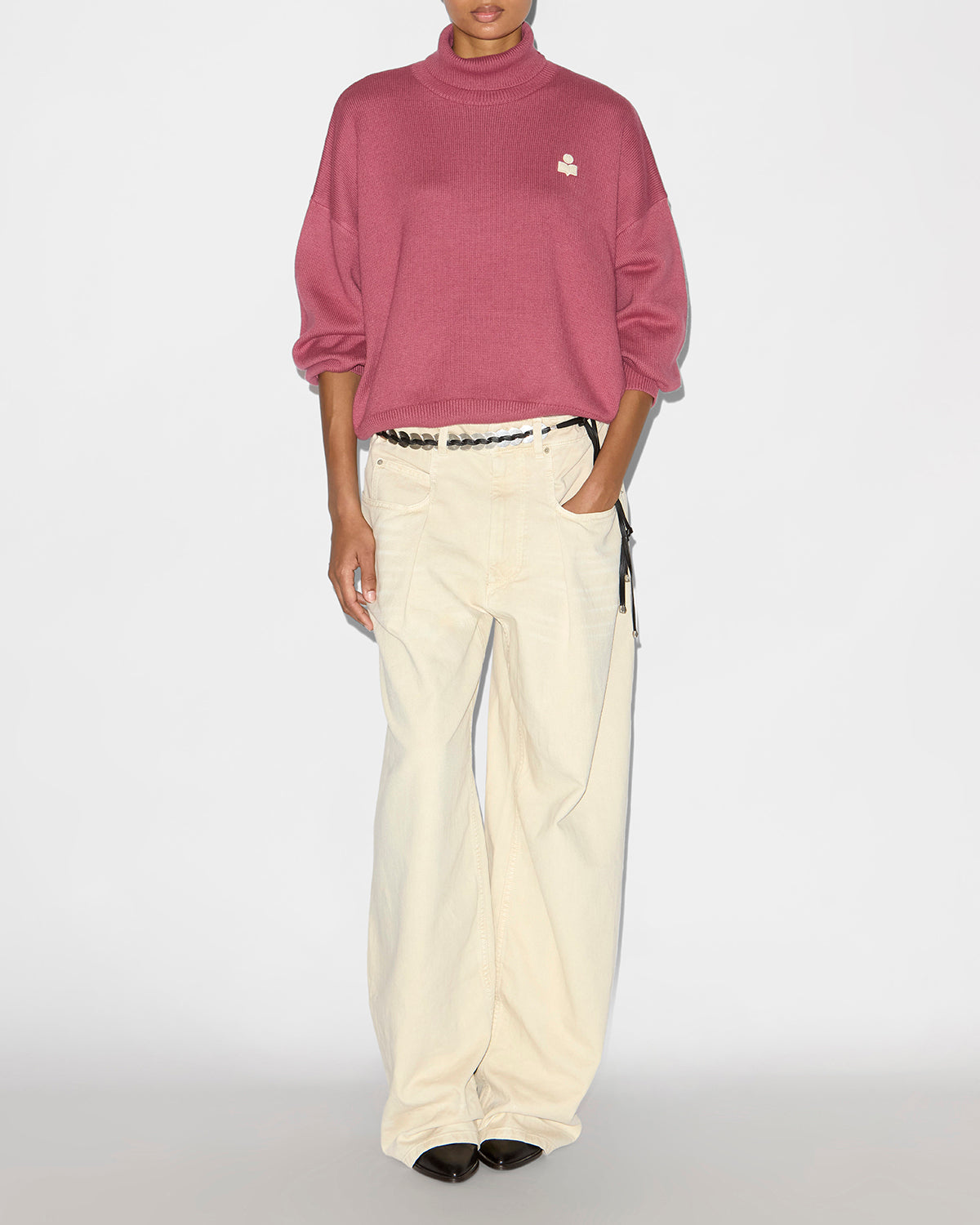 Nasha wool and cotton stand-up collar sweater - Antique pink - Woman - 1