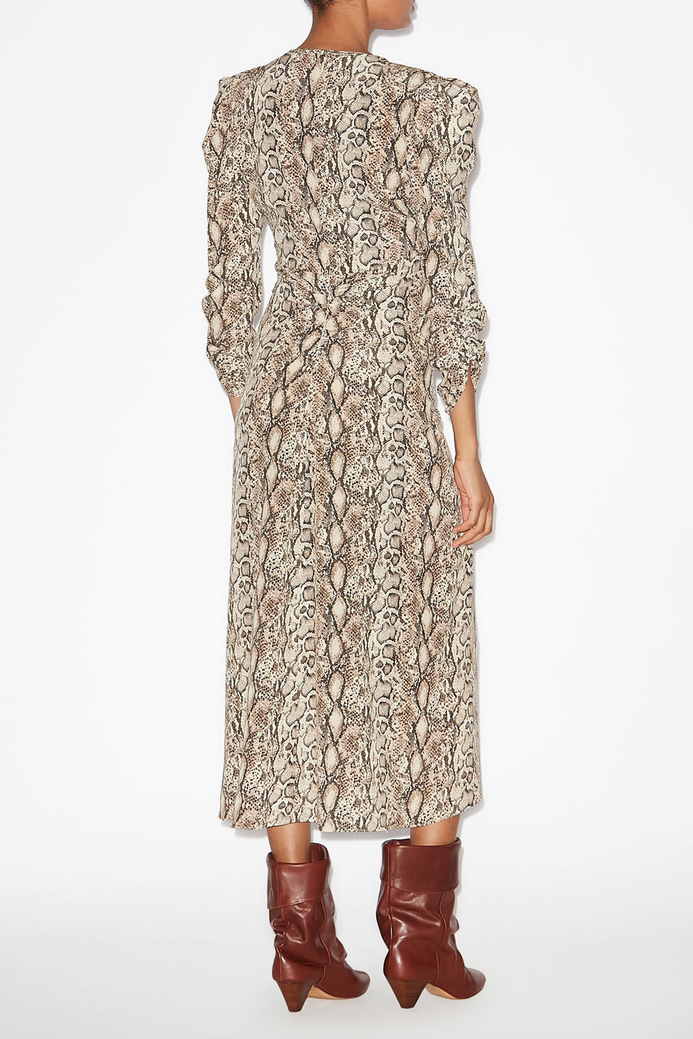 Abito albini midi arricciato in misto seta - Naturale - Woman - 4