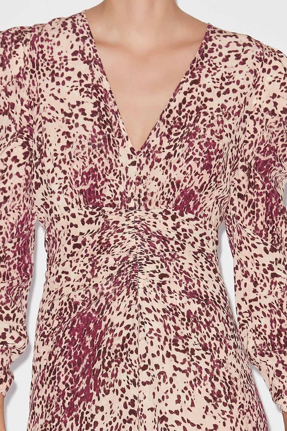 Abito albini midi arricciato in misto seta - Purple-ecru - Woman - 3