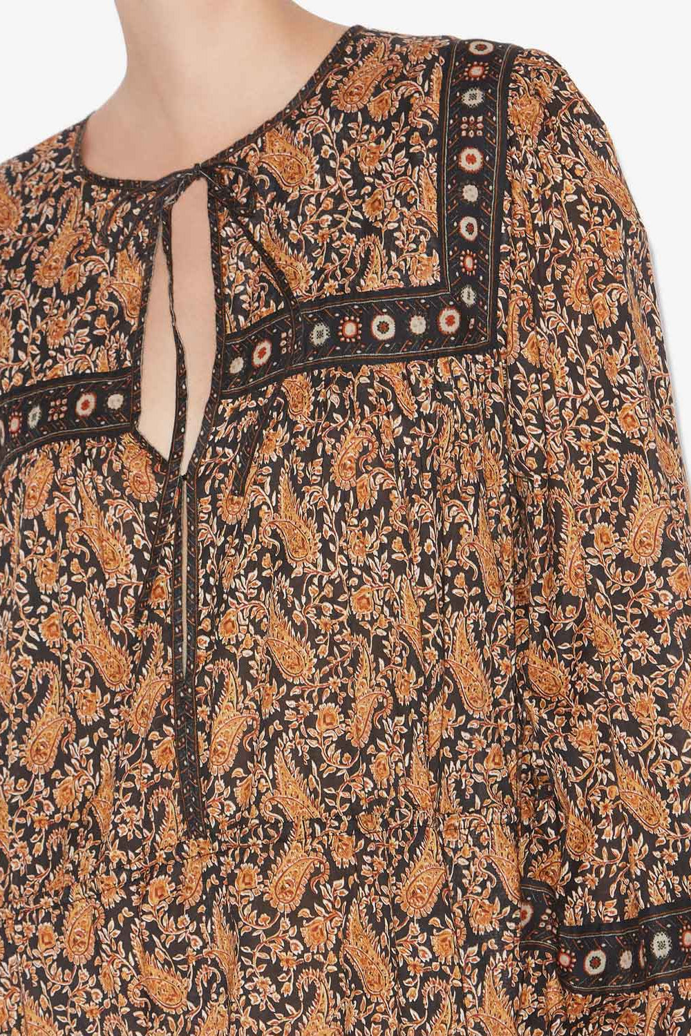 Abito lungo grelia in voile di cotone con stampa - Nero - Woman - 3