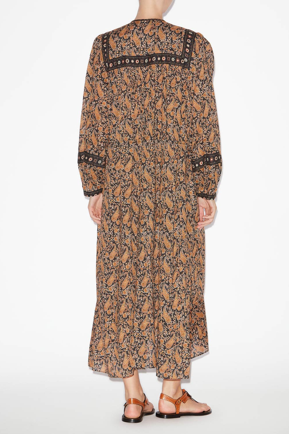 Abito lungo grelia in voile di cotone con stampa - Nero - Woman - 4