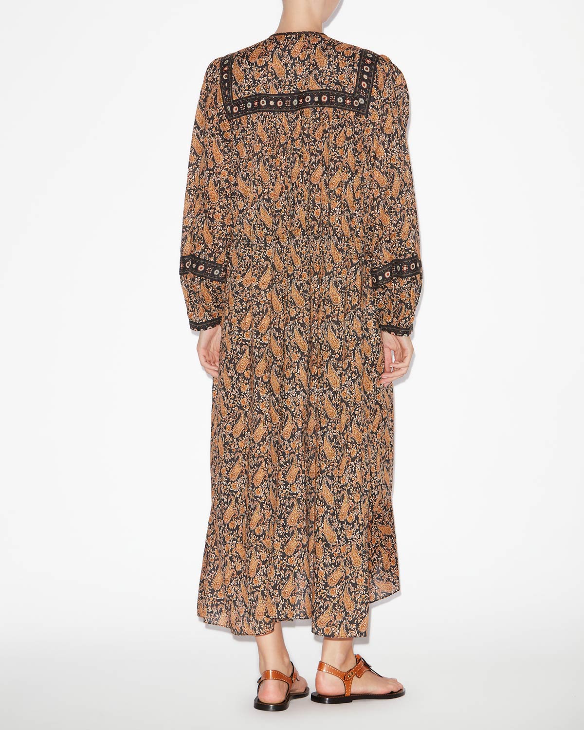 Abito lungo grelia in voile di cotone con stampa - Nero - Woman - 3