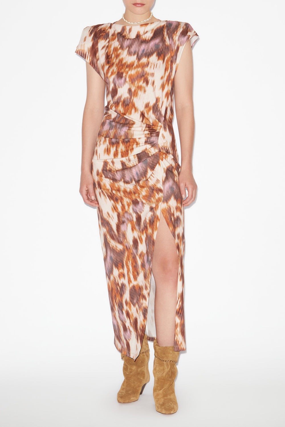 Abito lungo nadela in jersey con stampa - Ecru-ochre - Woman - 2