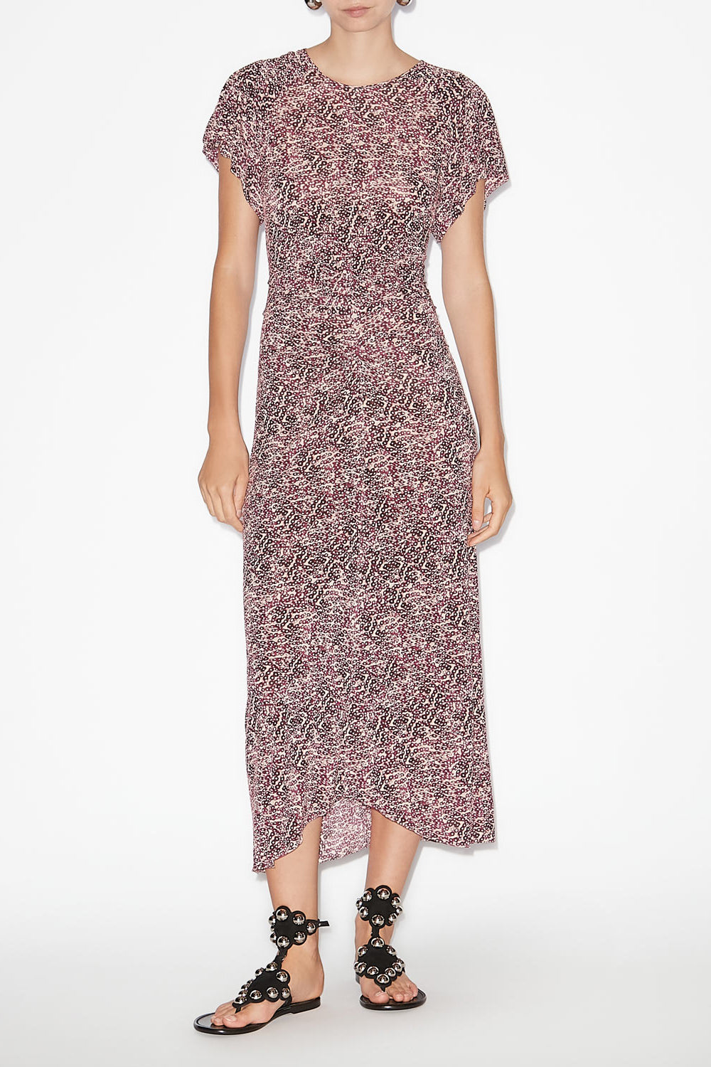 Vestido midi terena de punto estampado - Purple-ecru - Woman - 2