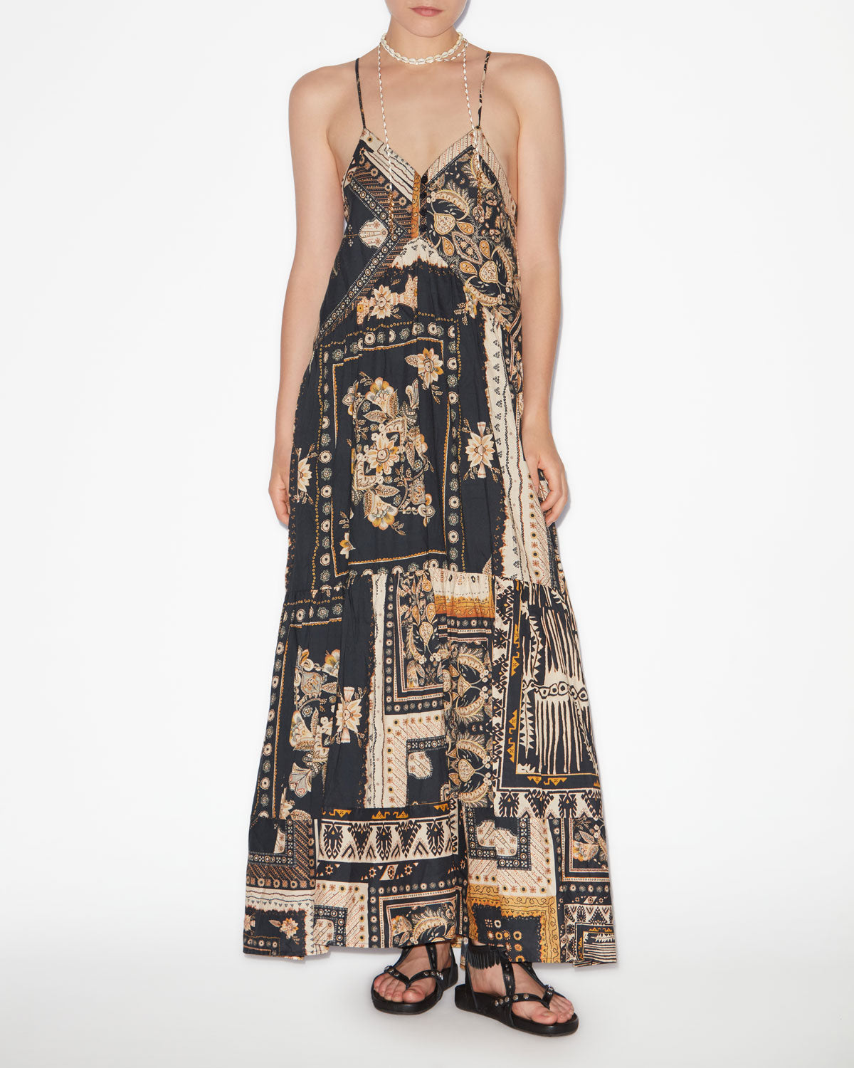 Langes trägerkleid sabba mit bandana-print - Black-ochre - Woman - 1