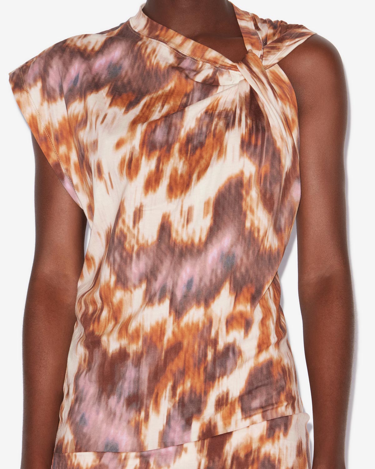 Abito a t-shirt leany asimmetrica in jersey con stampa ad acquarello - Ecru-ochre - Woman - 2