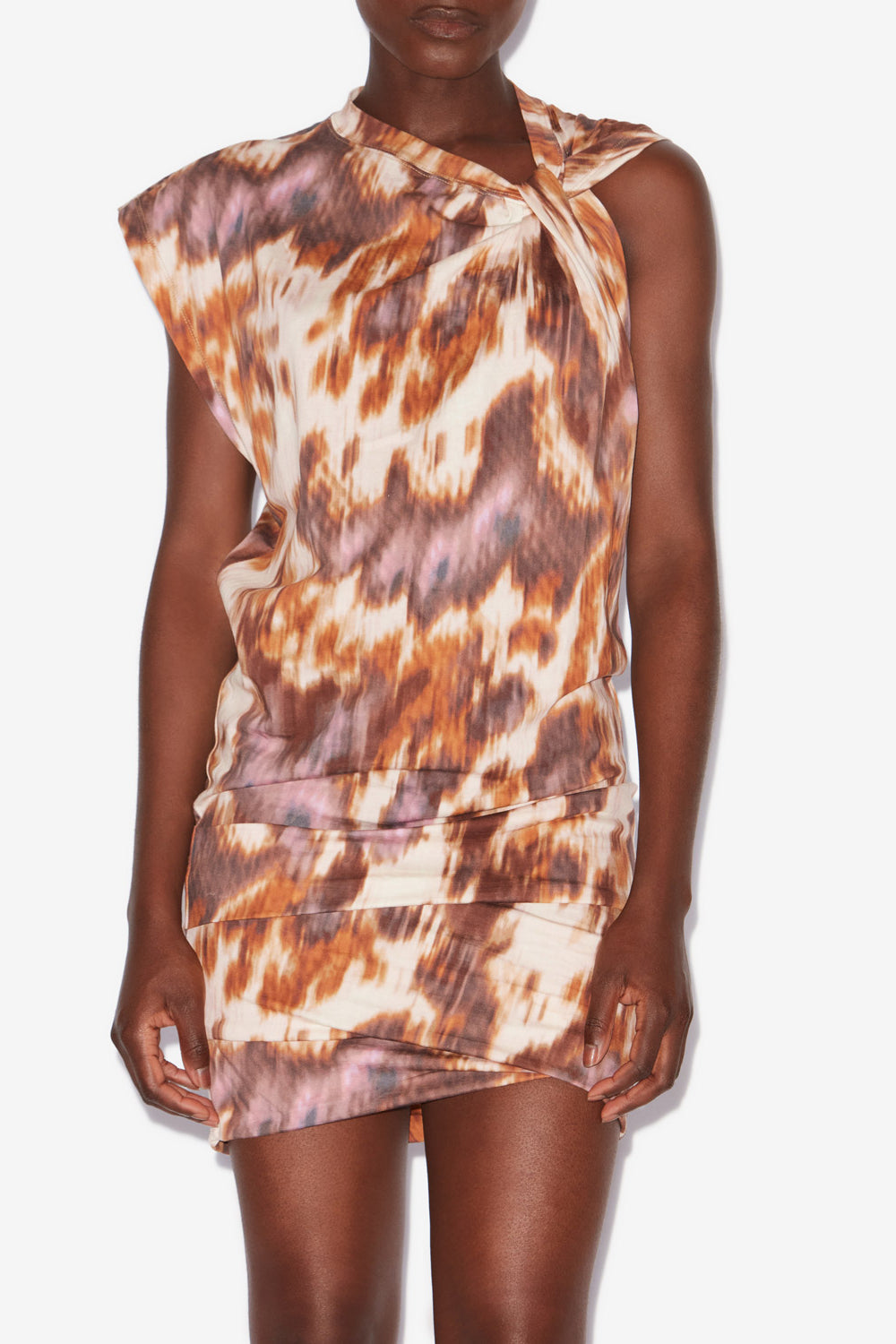 Abito a t-shirt leany asimmetrica in jersey con stampa ad acquarello - Ecru-ochre - Woman - 4