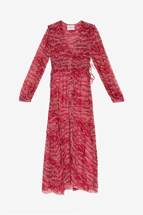 Abito lungo amara in mussola arricciata - Rosso - Woman - 1