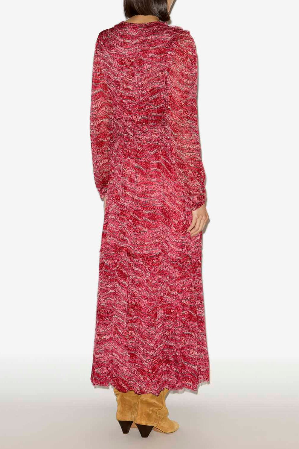 Abito lungo amara in mussola arricciata - Rosso - Woman - 4