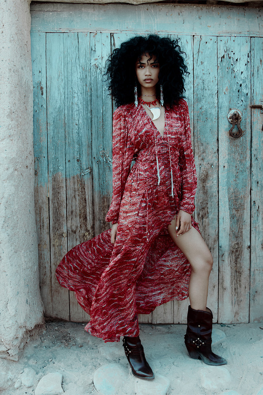 Abito lungo amara in mussola arricciata - Rosso - Woman - 2