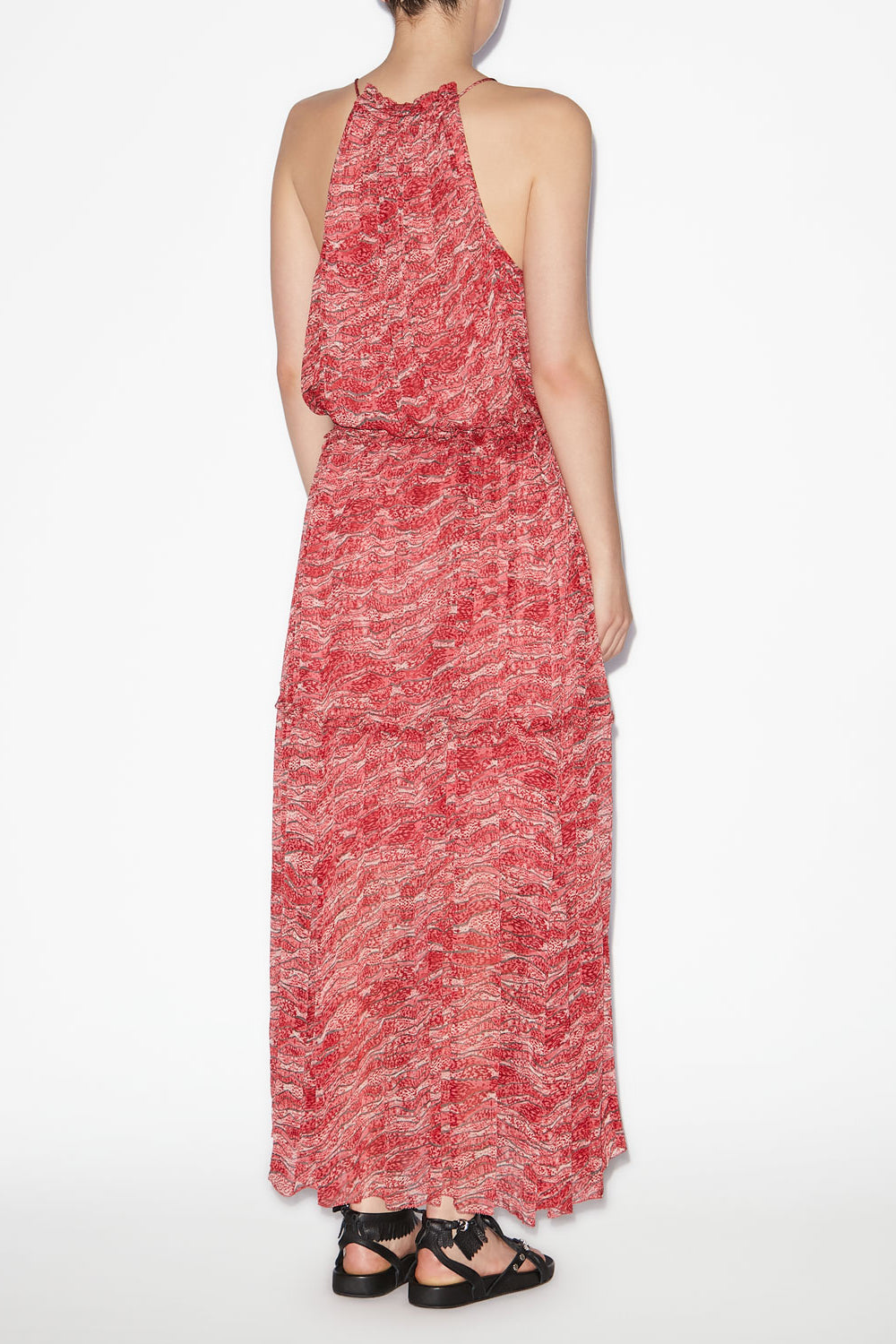 Abito lungo alita in mussola arricciata - Rosso - Woman - 4