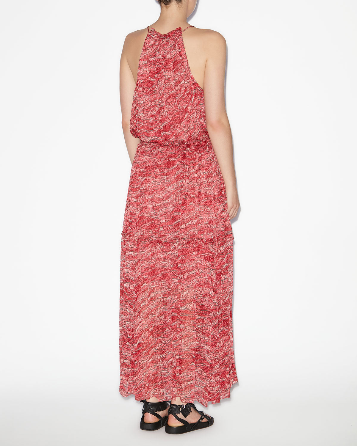 Abito lungo alita in mussola arricciata - Rosso - Woman - 3