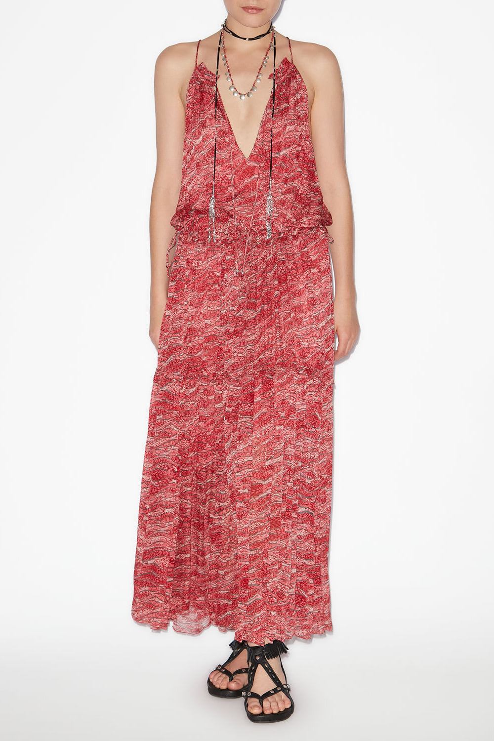 Abito lungo alita in mussola arricciata - Rosso - Woman - 2